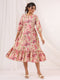 Janasya Women's Pink Pure Cotton Floral Printed A-line Dress